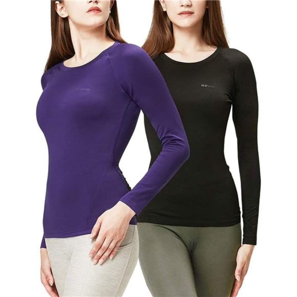 DEVOPS Women's 2 Pack Thermal Long Sleeve Shirts Compression Baselayer Tops